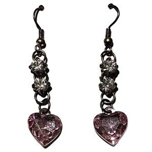 Elegant Heart Shaped Pink Crystal Drop Earrings Retro Fashion Jewelry Love Gift